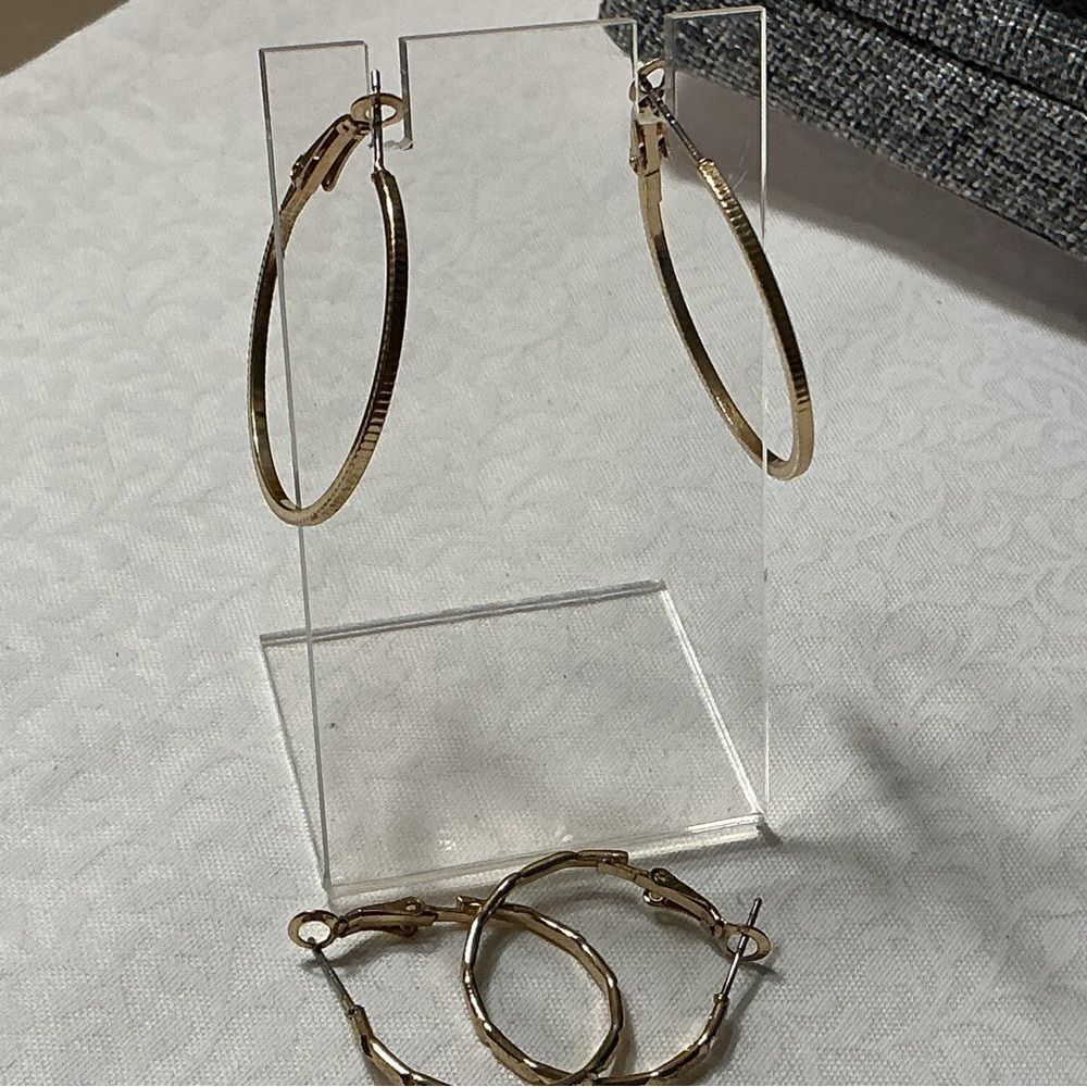 Set of Two Pair of Goldtone Hoop Earrings